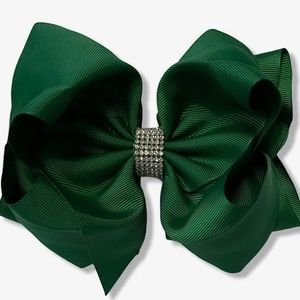 Forest Green Double Layer Rhinestone Hair Bows 7.5" Wide